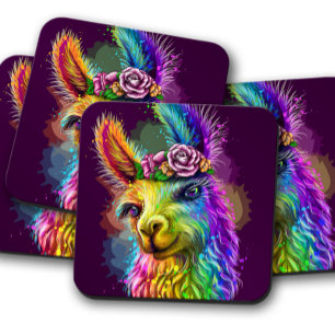 Neon Alpaca Animal   Fun Alpaca Cork Untersetzer S