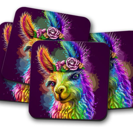 Neon Alpaca Animal | Fun Alpaca Cork Untersetzer S