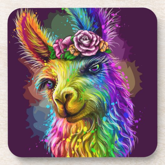 Neon Alpaca Animal | Fun Alpaca Cork Untersetzer S (Vorderseite)