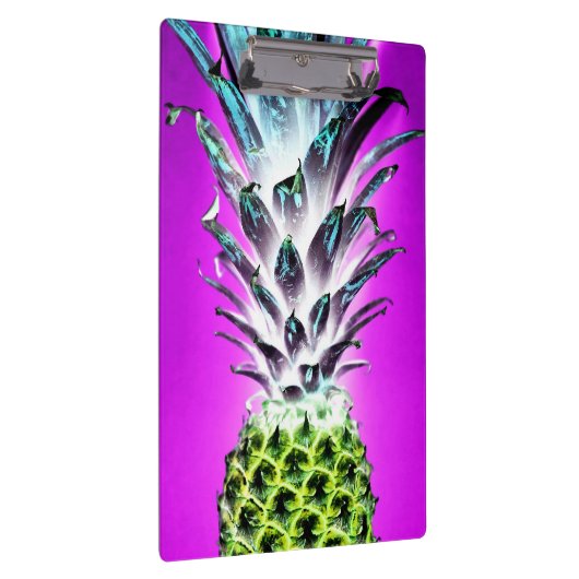 Neon Ananas farbenfrohe tropische Früchte Hawaii Klemmbrett (Rechts)