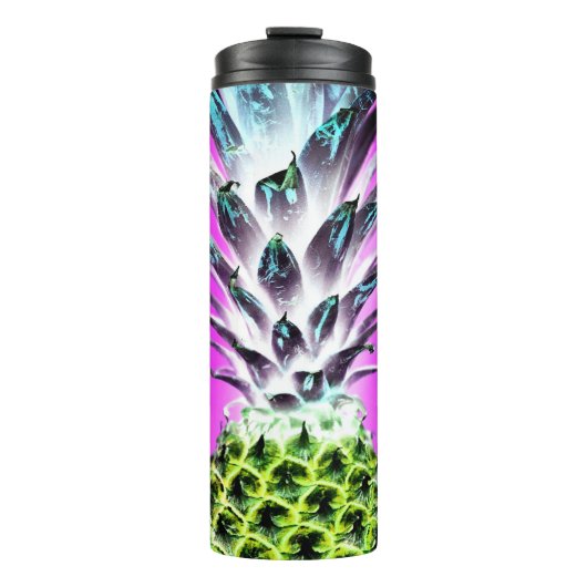 Neon Ananas farbenfrohe tropische Früchte Hawaii Thermosbecher (Vorderseite)