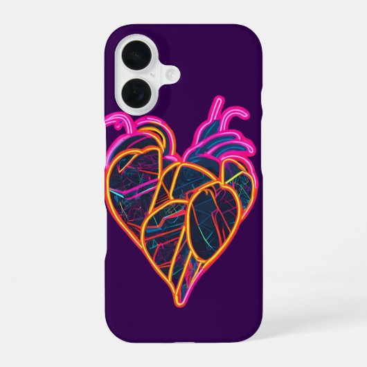 Neon Anatomic Heart Hoodie | Botanisch-künstlerisc iPhone 16 Hülle (Rückseite)