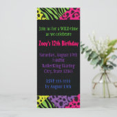 Neon Animal Print Colorful Zebra Leopard Party Einladung (Stehend Vorderseite)