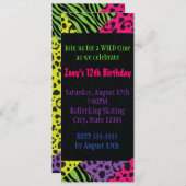 Neon Animal Print Colorful Zebra Leopard Party Einladung (Vorne/Hinten)