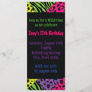 Neon Animal Print Colorful Zebra Leopard Party Einladung