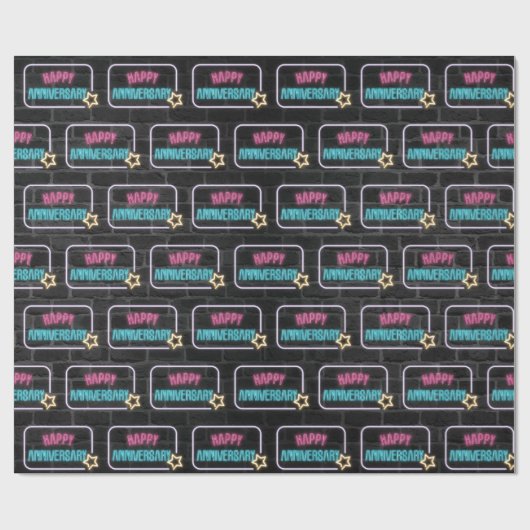 Neon Anniversary Marquee auf Brick Wrapping Paper Geschenkpapier (Flach)