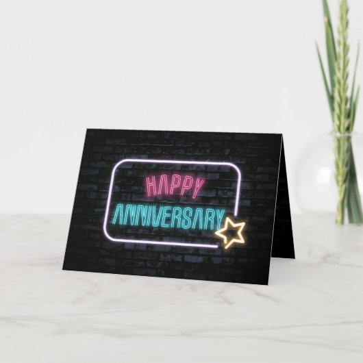 Neon Anniversary Marquee on Brick Karte (Vorderseite)