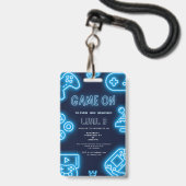 Neon Any year video games birthday invitation Ausweis (Vorderseite mit Lanyard)
