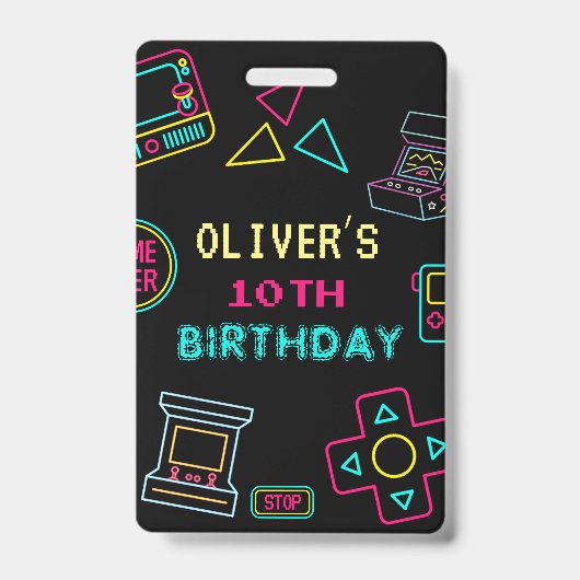 Neon Any Year Videospiele Arcade Geburtstag Ausweis (Vorderseite)