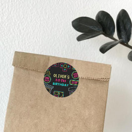 Neon Any Year Videospiele Arcade Geburtstag Runder Aufkleber