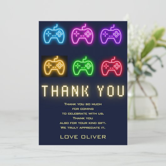 Neon Any Year Videospiele Geburtstag Dankeskarte (Stehend Vorderseite)