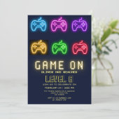 Neon Any Year Videospiele Geburtstag Einladung (Stehend Vorderseite)
