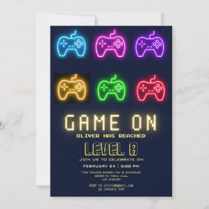 Neon Any Year Videospiele Geburtstag Einladung