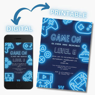 Neon Any Year Videospiele Geburtstag Einladung