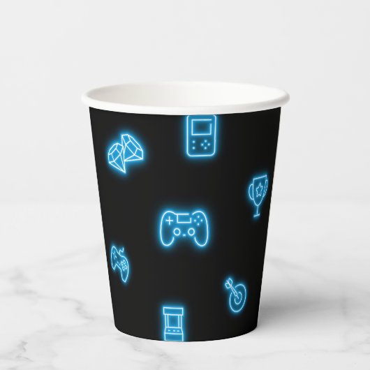 Neon Any Year Videospiele Geburtstag Pappbecher (Rückseite)