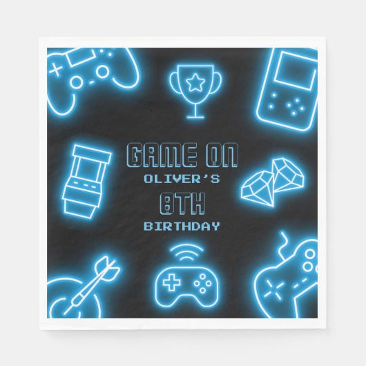 Neon Any Year Videospiele Geburtstag Serviette (Vorderseite)