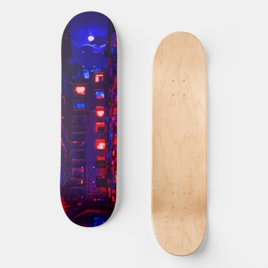 Neon Apartment Gebäude Skateboard Deck (Vorderseite)