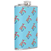 Neon Aqua Anatomisches Herz Gemusterte Vinyl Flasc Flachmann (Rechts)