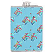Neon Aqua Anatomisches Herz Gemusterte Vinyl Flasc Flachmann (Rückseite)