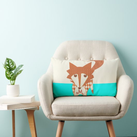 Neon Aqua Monogram Stylized Fox Pillow Lendenkissen (Stuhl )