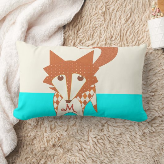 Neon Aqua Monogram Stylized Fox Pillow Lendenkissen (Decke)