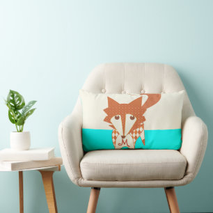 Neon Aqua Monogramm Stilisiertes Fuchs Kissen