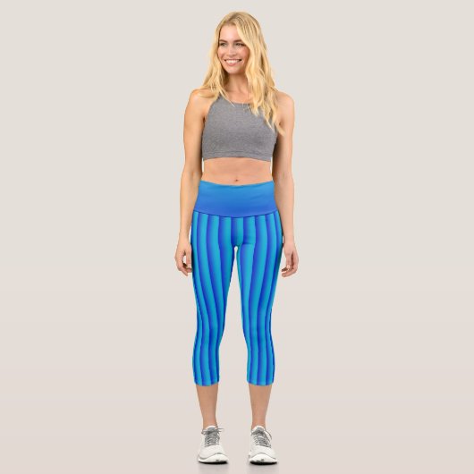 Neon Aqua und Lila gestreift Capri Leggings (Vorderseite)