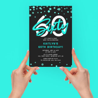 Neon Aquamarin 60. Geburtstagsparty Einladung