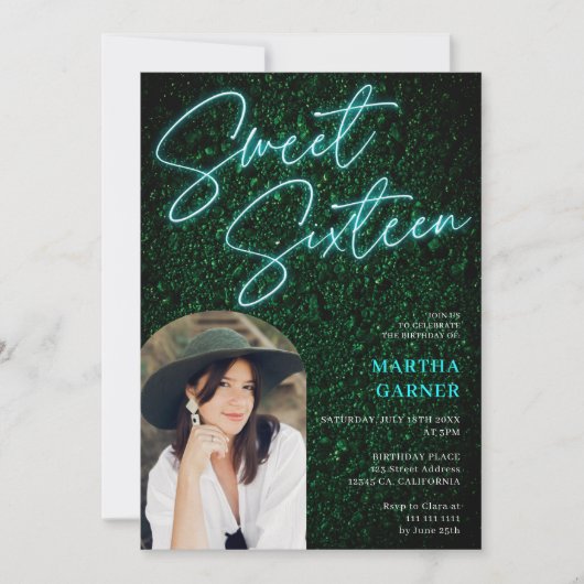 Neon aquamarin signieren Skript grün Foto arch Swe Einladung (Vorderseite)