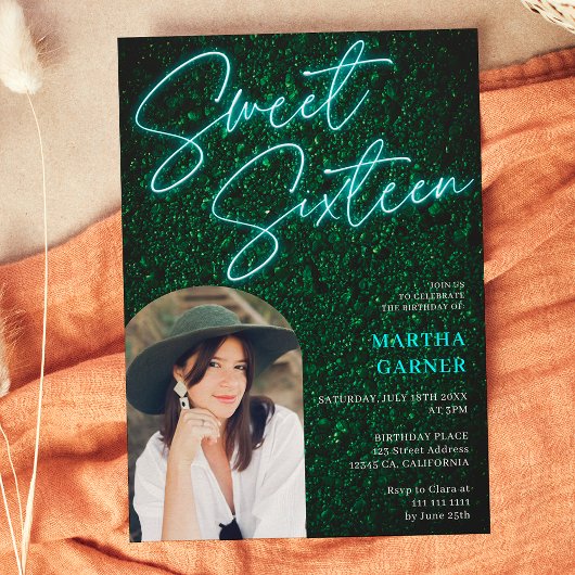 Neon aquamarin signieren Skript grün Foto arch Swe Einladung