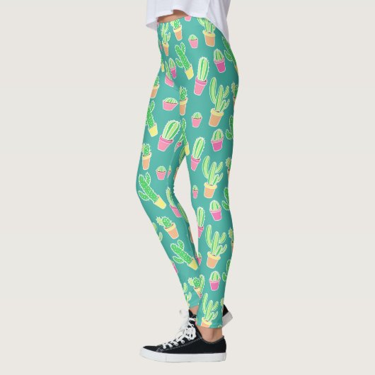 Neon-Aquarellkaktus im Muster 2 Leggings (Links)