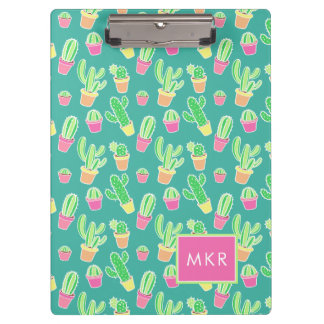 Neon-Aquarellkaktus in Punktmuster Klemmbrett