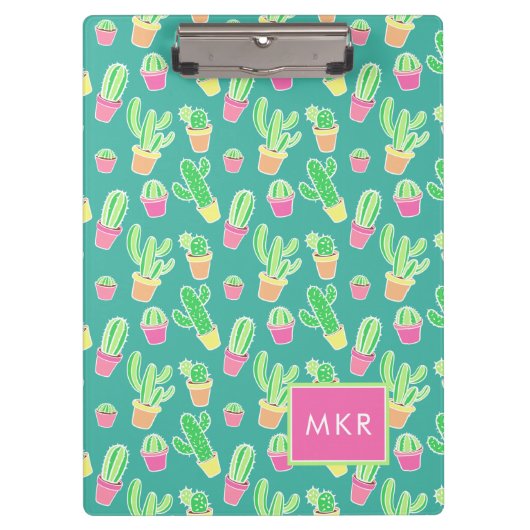 Neon-Aquarellkaktus in Punktmuster Klemmbrett (Vorderseite)