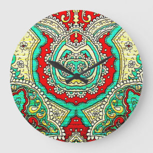 Neon arabesque Ornament: 80er Stil. Große Wanduhr