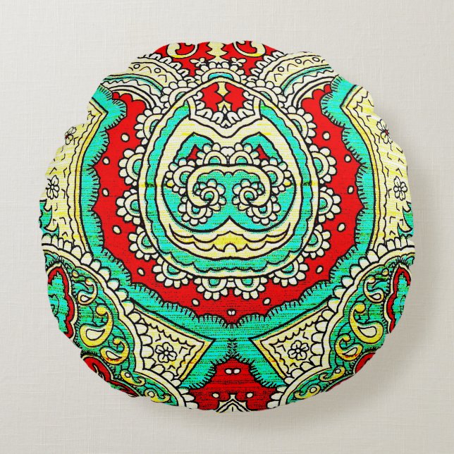 Neon arabesque Ornament: 80er Stil. Rundes Kissen (Vorderseite)