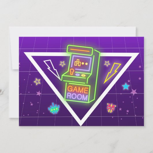 Neon Arcade Foto Birthday Gaming Party Einladung (Rückseite)