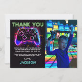 Neon Arcade Game Birthday Foto Vielen Dank Dankeskarte (Vorderseite)