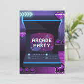 Neon Arcade Party Geburtstag Einladung (Stehend Vorderseite)