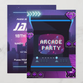 Neon Arcade Party Geburtstag Einladung (Vorne/Hinten)