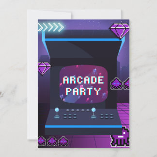 Neon-Arcade-Party Retro 80er Videospiele Geburtsta Einladung