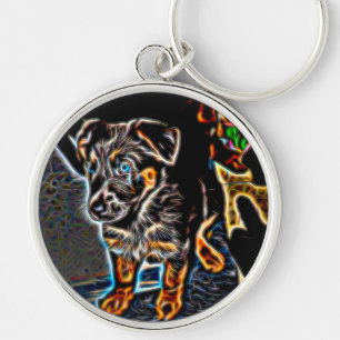 Neon Art German Shepherd Puppy Schlüsselanhänger