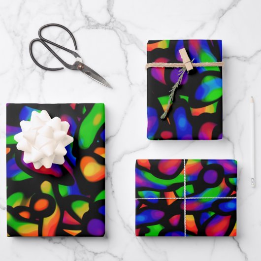 Neon Art Geschenkpapier Set (Vorderseite)