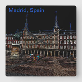 Neon Art of a plaza in Madrid, Spanien Quadratische Wanduhr