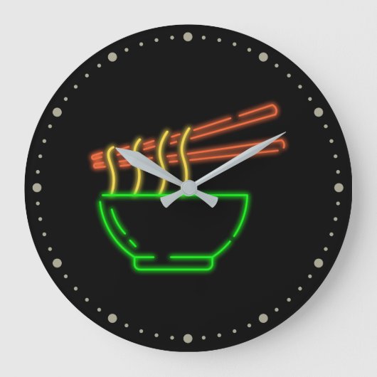 Neon Asian Noodle Bowl Große Wanduhr (Vorderseite)