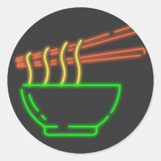 Neon Asian Noodle Bowl Runder Aufkleber