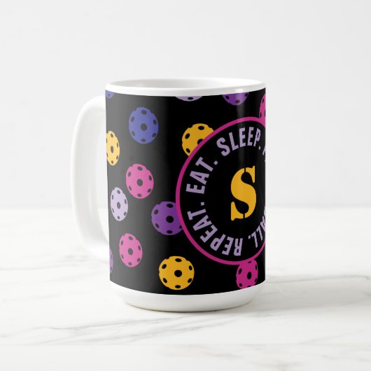 Neon auf schwarzem Pickleball mit anfänglichem  Kaffeetasse (Vorderseite Links)