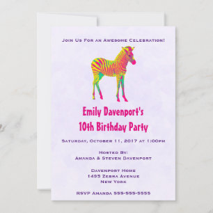 Neon-Baby-Zebra-Psychedelic-Funky-Geburtstagseinla Einladung