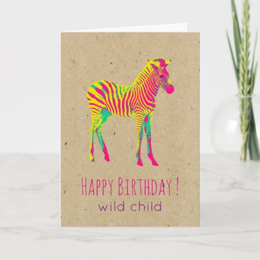 Neon Baby Zebra Psychedelic Funky Retro Birthday Karte (Vorderseite)