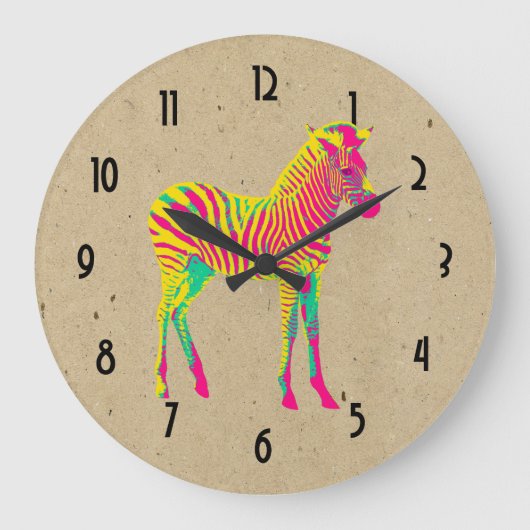 Neon Baby Zebra Psychedelic Pink Yellow & Green Große Wanduhr (Vorderseite)