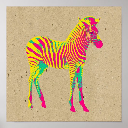Neon Baby Zebra Psychedelic Pink Yellow & Green Poster (Vorne)